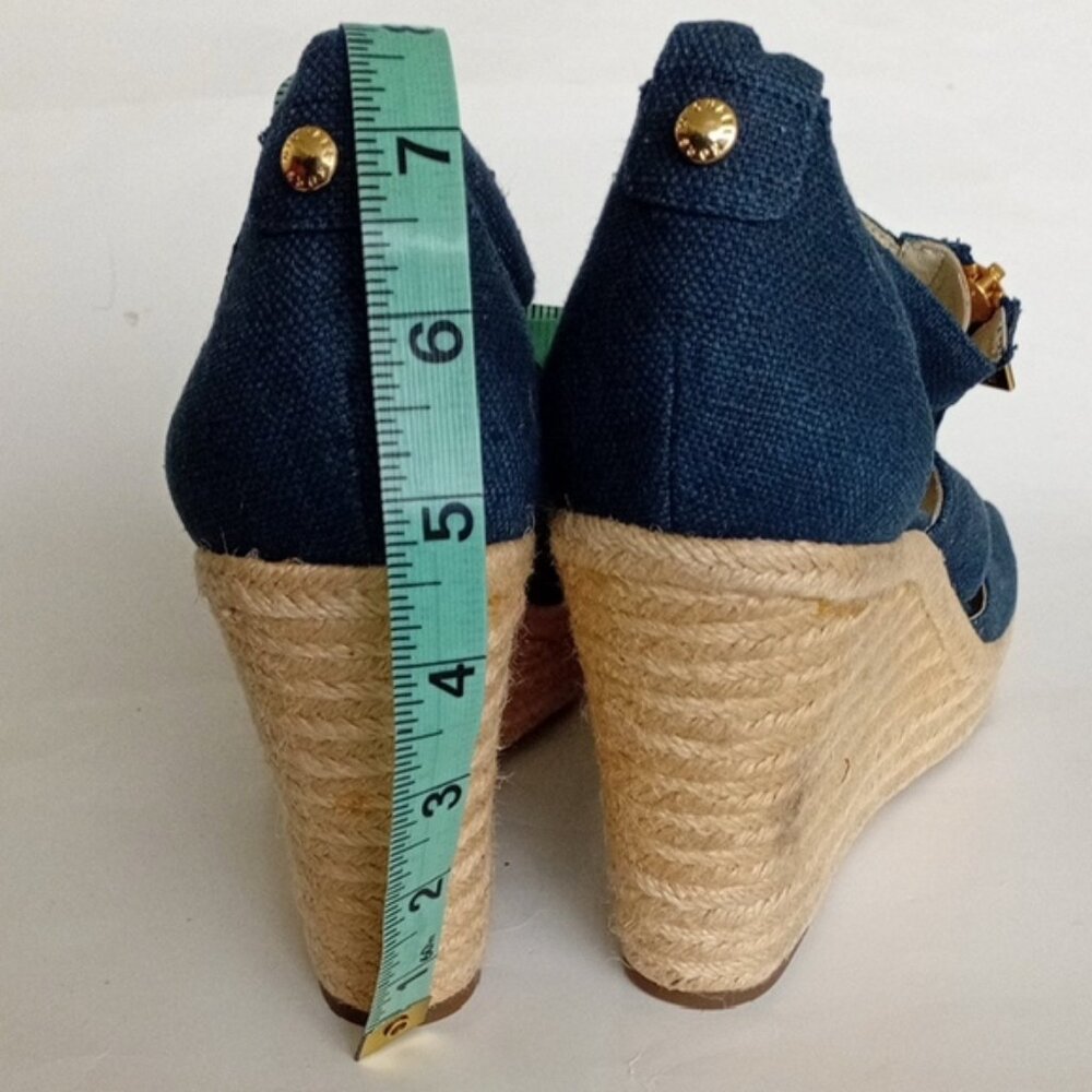 MICHAEL Michael Kors Blue Wedge Espadrille Sandals Gold Zipper Size 10M - Picture 13 of 17